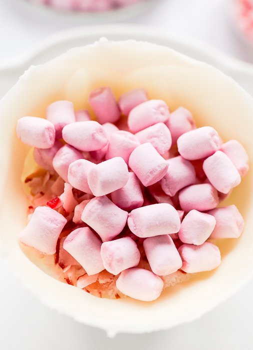 White Hot Chocolate Bombs with Candy Cane